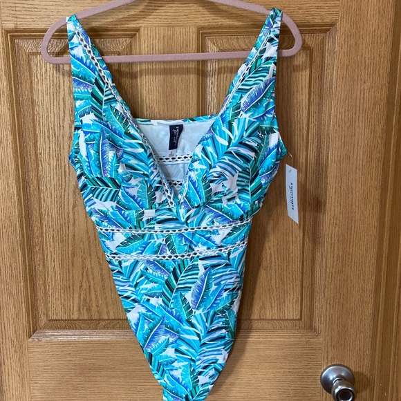 Nwt Swimsuits For All Lattice Plunge Sexy Cut out Tropical Print - Picture 3 of 4